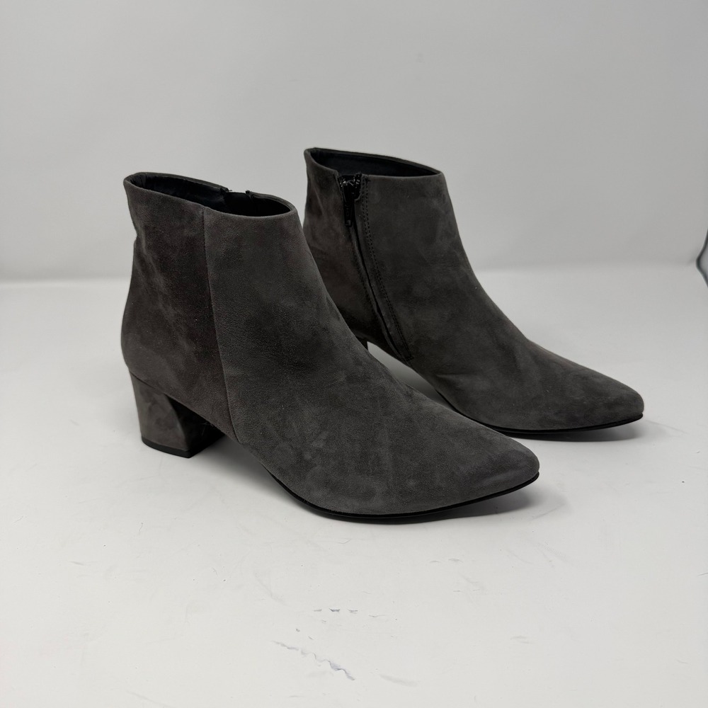 Paul Green Suede Pointed Toe Block Heel Ankle Boot Grey Women Size 5.5 UK 8 US